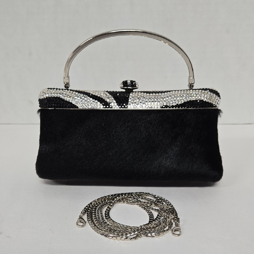 Vntg Isabella Adams Black & Silver Swarvoski Crystal Bag EUC 7.5"x3.5"x2.5"